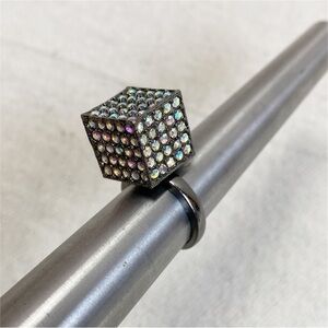 Gunmetal Rhinestone Cube Ring
